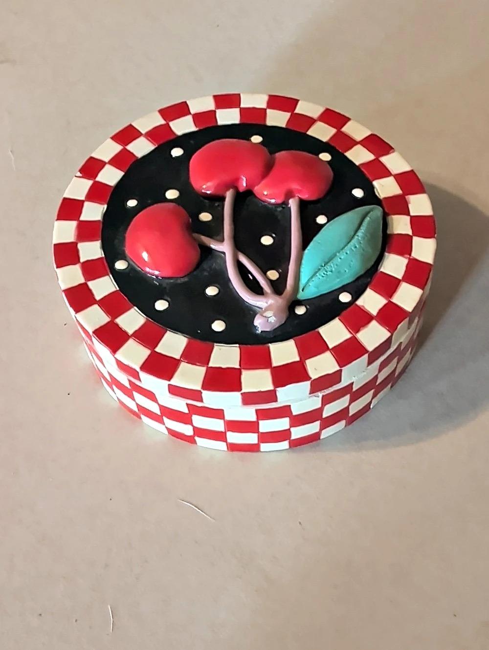 Mary Engelbreit Cherry Trinket Box Red & White